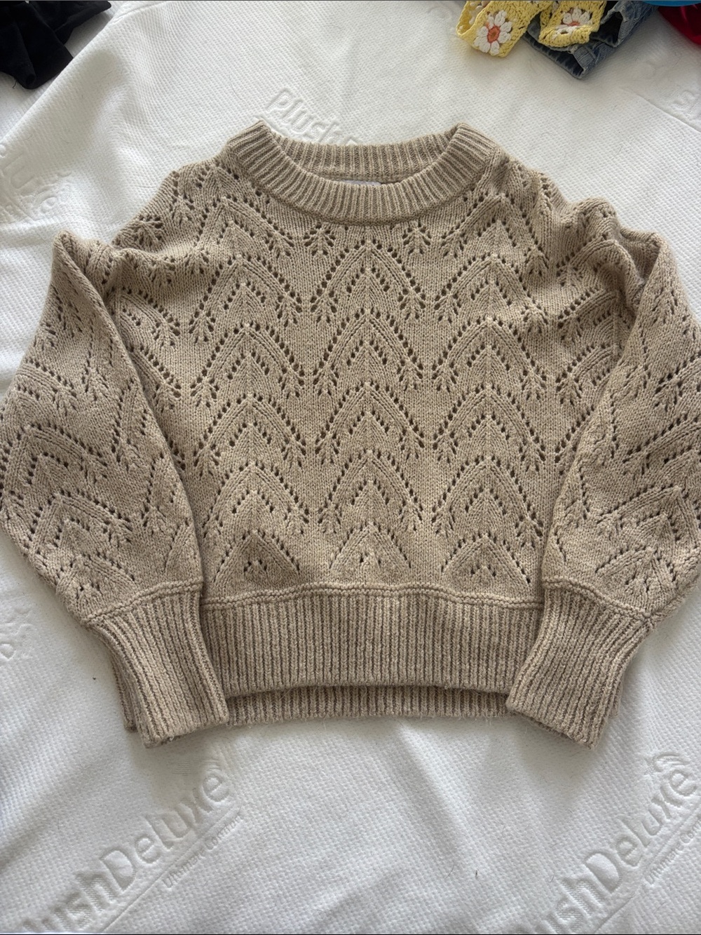 Old Navy Beige Pointelle Crewneck Sweater